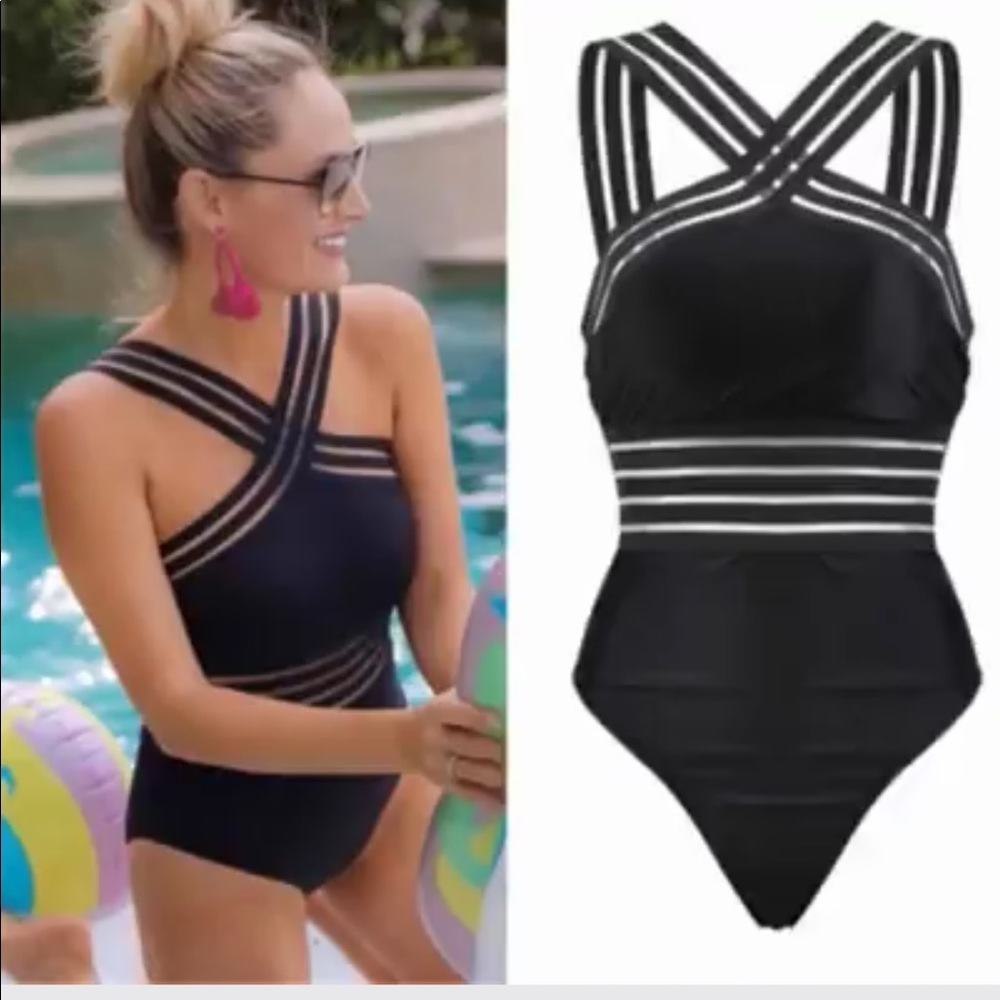 Black one piece bathing suit. Never worn